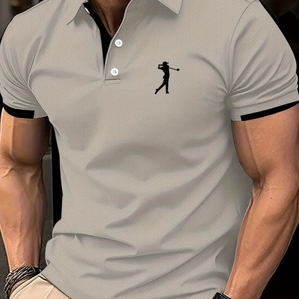 Summer Men's Golf-themed 3D Digital-print Short-sleeved Polo Outdoor Golf Shirt with Collar and Placket, Casual Sportswear Top