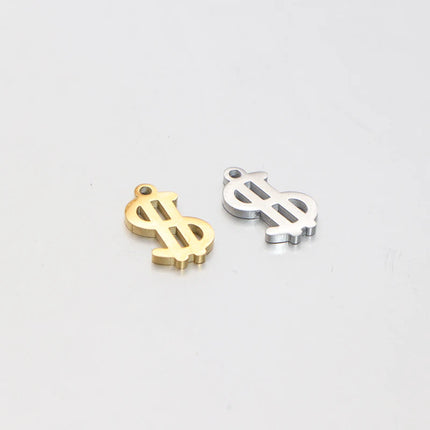 10pcs/lot 6*12mm Mirror Polished Stainless Steel $ Dollar Symbol Charm Pendant for DIY Earring Bracelet Necklace Gift