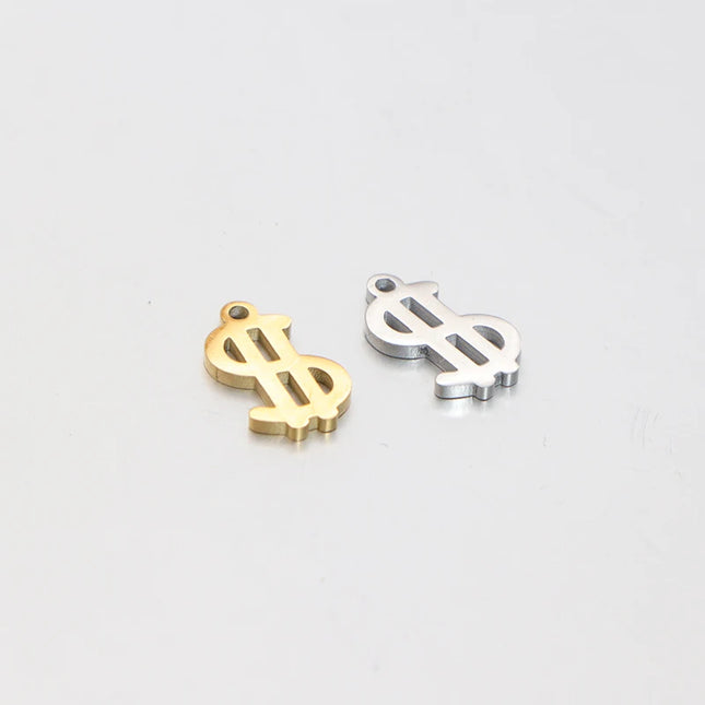 10pcs/lot 6*12mm Mirror Polished Stainless Steel $ Dollar Symbol Charm Pendant for DIY Earring Bracelet Necklace Gift