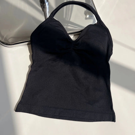 Longline Strappy Gym Top Custom Logo Backless Gym Clothes Women Scrunch Built-in Bra With Removable Cups Yoga Tank Tops