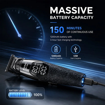 Kemei KM-1388 Full Metal Professional Hair Trimmer for Men DLC Blade T-Blade 8000RPM 5W Motor LED Display 1200mAh Hair Clipper
