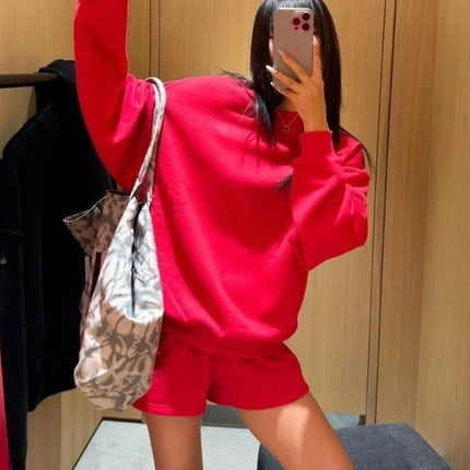 Simple Classic Letter Loose Casual Sports Top Spring Black Red Round Neck Sweatshirts Fashion Trends Solid Long Sleeves Top