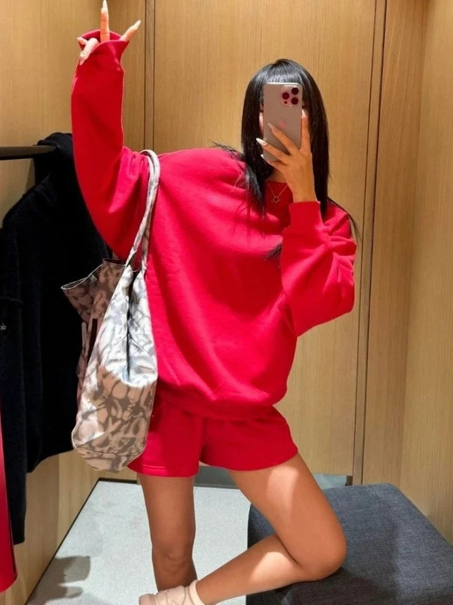 Simple Classic Letter Loose Casual Sports Top Spring Black Red Round Neck Sweatshirts Fashion Trends Solid Long Sleeves Top