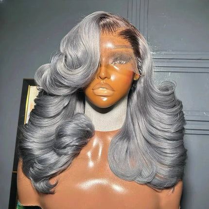 Black And White Highlight Wig 13x4 HD Short Body Wave Lace Front Wig Synthetic Pre Plucked Glueless Daily Wear On Clearance Sale