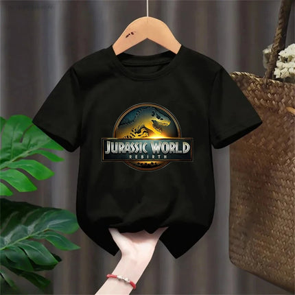 Summer New Cool Dino Print Children's T-shirt Casual Fashion Boys Girls Simple Style Short Sleeve Baby Kids Clothes Harajuku Tops
