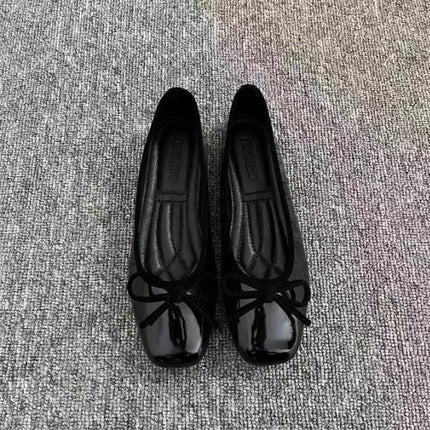 Women's Square Toe Bowknot Loafers Flat Shoes French Style Soft Sole Shallow Slip-Ons for Casual Office Comfortable Driving Shoe
