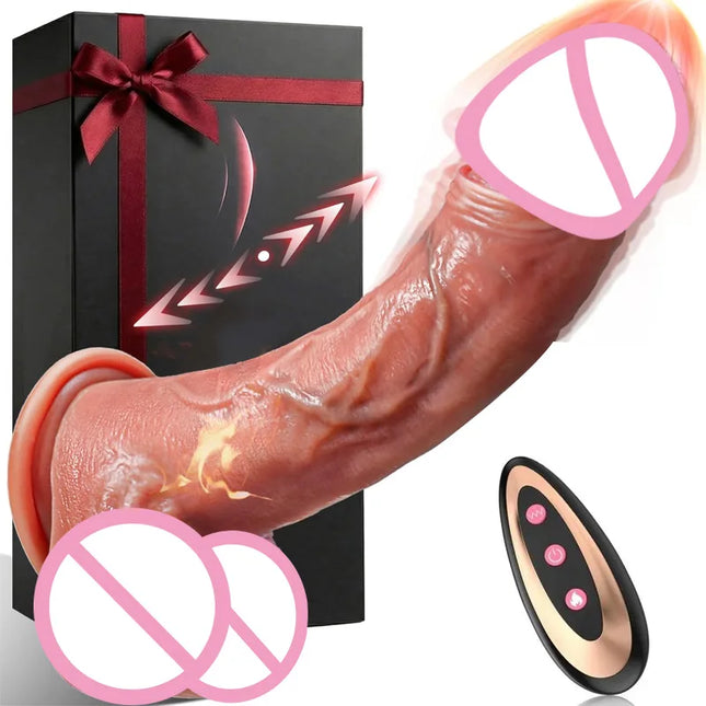 Adult Sex Toy for Woman Realistic Dildo Soft Silicone Heating Telescopic G Spot Vibrator Butt Plug Anal Strap on Big Penis Massager Female Vaginal Stimulator Masturbation Strap on with Strong Suction Cup Hands-Free Dick Sex T