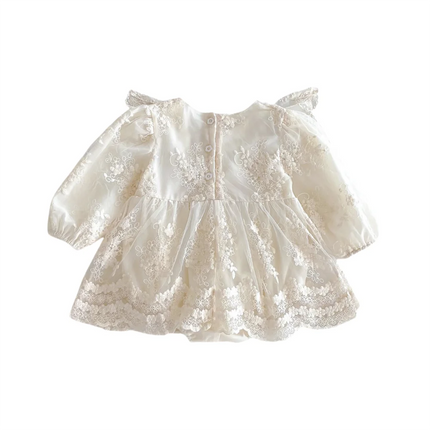2026 Baby Girl Princess Dress 0-24M Vintage Lace Embroidered Ruffled Collar Romper Dress with Snap Closure Formal Party Dress