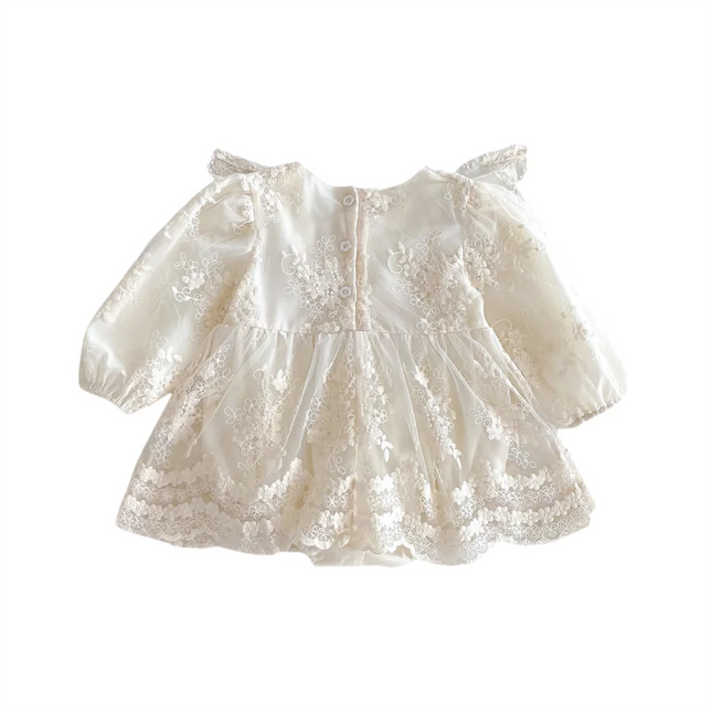 2026 Baby Girl Princess Dress 0-24M Vintage Lace Embroidered Ruffled Collar Romper Dress with Snap Closure Formal Party Dress