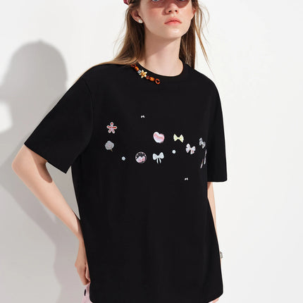 FSLE 2026 Spring Women's Cool Feel Oversized Short Sleeve T-Shirt - Sweet Edgy Style Cute Graphic Print for Casual Daily Wear