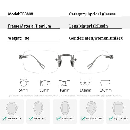 Designer Pure Titanium Fashion Square Frames Frameless Optical Blue Light Prescription Glasses Myopia Hyperopia For Men Women