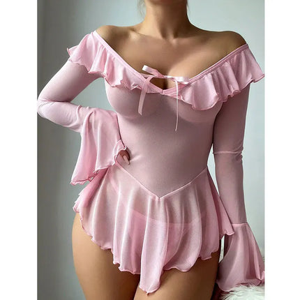 Transparent Women Secret Lingerie Sexy Nightdress Hot Erotic Ruffled Soft Clothing Sexy Nightgown Porno Underwear Bra Kits