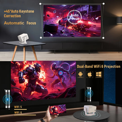 Velec Projector TP350NTV 650 ANSI 1080P 4K Auto Focus BT5.2 WIFI6 Android 13 Portable Outdoor Video Smart Home Theater Projector