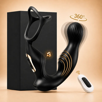 Prostate Massager Vibrator for Men Anal Plug Rechargeable 360 Rotating Head Remote Control Penis Ring Waterproof Sex Toy for Gay