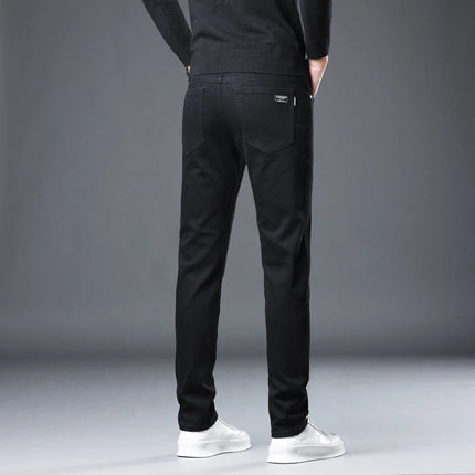 Korean Style Men's Black Slim Fit Straight Jeans Summer Stretch Comfortable Soft Casual Denim Pants for Daily & Streetwear
