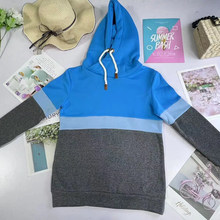 Women's sweatshirt 2024 new autumn and winter solid color stitching casual high collar hooded cross-border sweatshirt for women