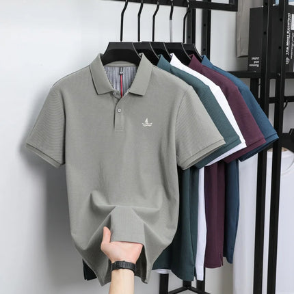 Luxury brand 100% cotton short sleeve polo shirt men's fashion sailboat embroidered T-shirt summer comfort breathable casual top