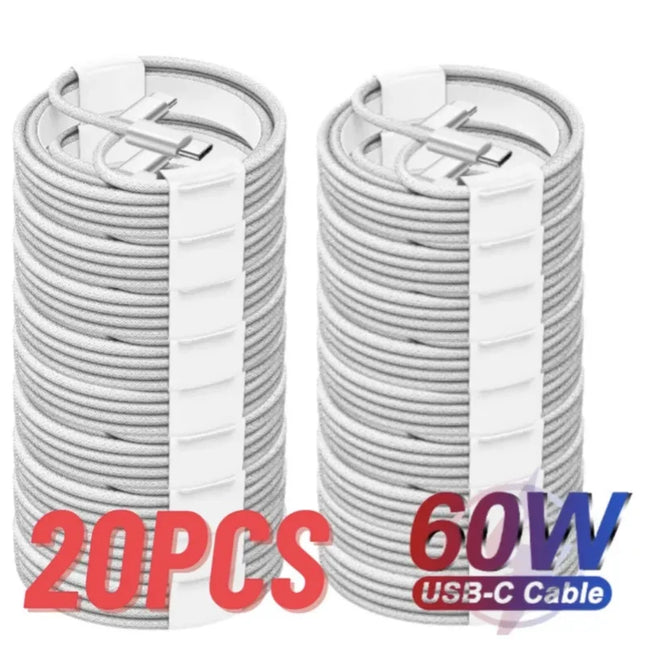 20Pcs PD 100W For iPhone 16 15 17Pro Max iPad USB-C to USB C Fast Charger Cable For Xiaomi Samsung Google Honor Type C cord 1m