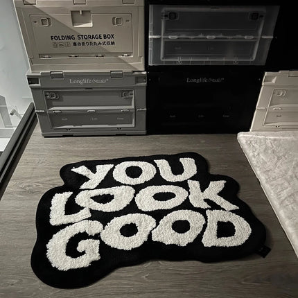 Fluffy Tufted Letter Floor Mat You Look Good Area Carpet Non-slip Korean Irregular Lounge Rug Bedroom Chair Foot Pad Decor