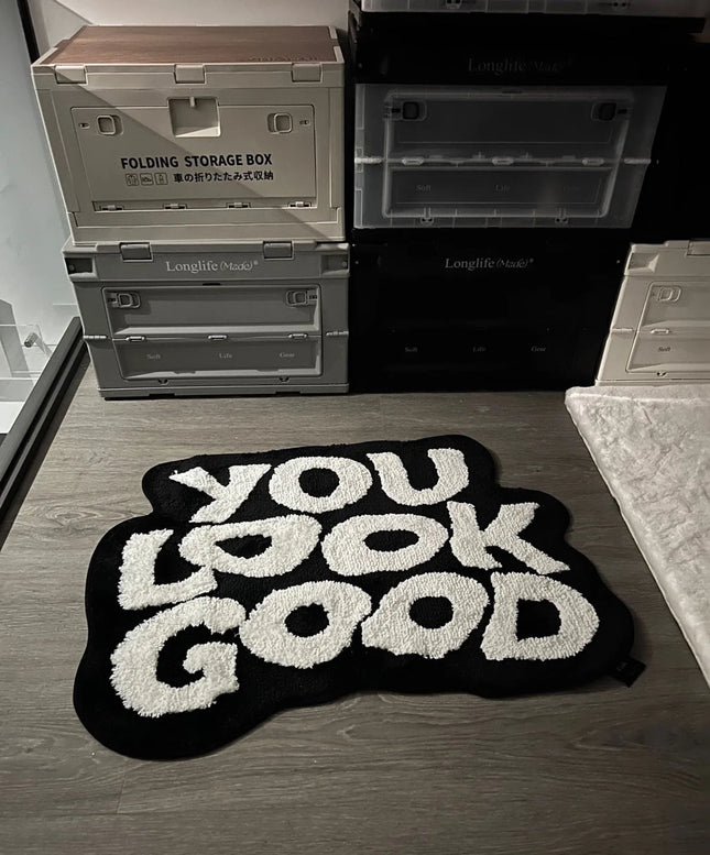 Fluffy Tufted Letter Floor Mat You Look Good Area Carpet Non-slip Korean Irregular Lounge Rug Bedroom Chair Foot Pad Decor