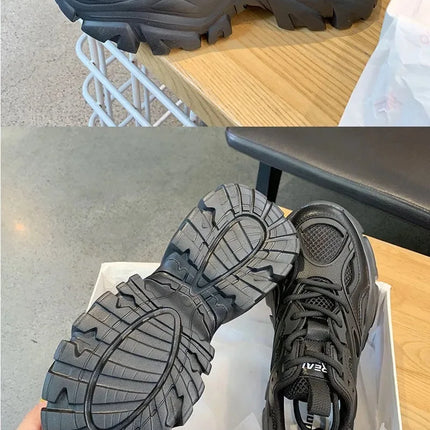 Women New Fashion Platform Sport Shoes Women 2024 New Summer Black Casual Chunky Sneakers Women Mesh Leather Platform Shoes