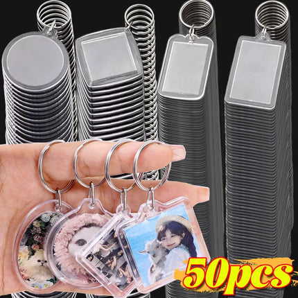 1/50Pcs DIY Transparent Acrylic Keychains Blank Photo Frame Insert Photo Split Key Pendant Key Holder Couple Anniversary Gifts