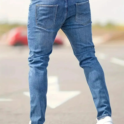2026 New Fashion Men's Skinny Ripped Jeans Mid Waist Stretch Denim Pants Male's Slim Trousers with Pocket Casual Soft Streetwear