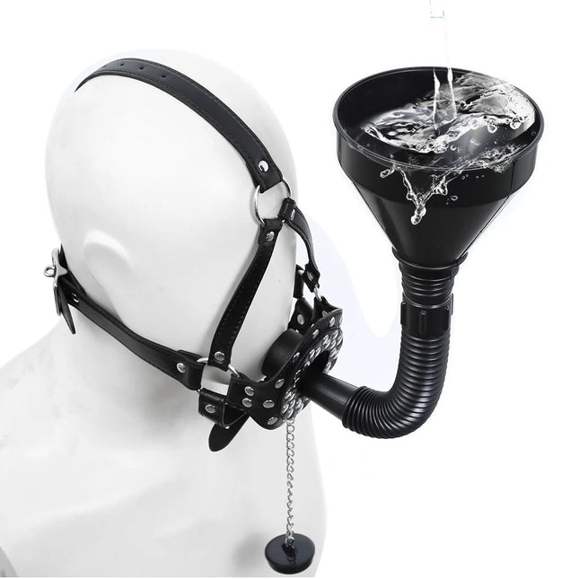 Urinal Funnel Oral Enema Drool Mouth Plug Open Gag Mask Penalty SM Slave Flirting Fetish Adults Erotic Games PU Leather Bondage