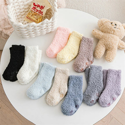 3Pairs Winter Warm Fuzzy Baby Socks Anti Slip Coral Fleece for Newborn Toddler Kids Boys Girls Soft Floor Socks