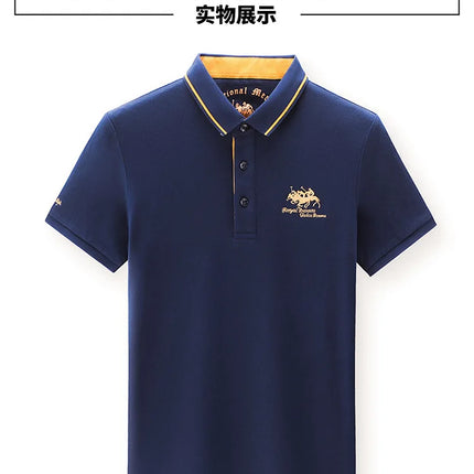 Summer New Men's Embroidered Polo Collar 100% Cotton Short-Sleeved Polo Shirt Fashion Solid Color Casual Top T-shirt M-4XL
