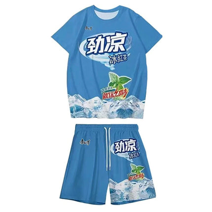 Funny Ice Tea or All Set Good Best Friend Casual Sports Cool Trendy Set Youth Summer T-shirt or Shorts Chinese Made