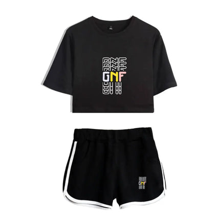 Fashion Youthful Game GeorgeNotFound Print Two Piece Set Women Sexy Shorts+lovely T-shirt Cute Dew navel Sport Girl suits