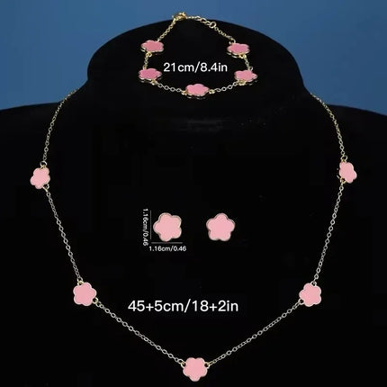 New Lucky Five-petal Flower Five-leaf Clover Earrings Necklace Two-piece set for Woman Fashionable Accessories Party Jewelry