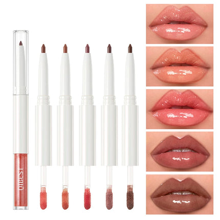 Double Head Mirror Lip Glaze 2 in 1 Lipliner Pen Water Light Lip Gloss Makeup Set Matte Velvet Lip Liner Pencil Contour Cosmetic