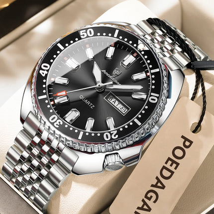 POEDAGAR Business Men Watch Date Week Waterproof Luminous Luxury Man Wristwatch Sports Stainless Steel Men's Quartz Watches Male