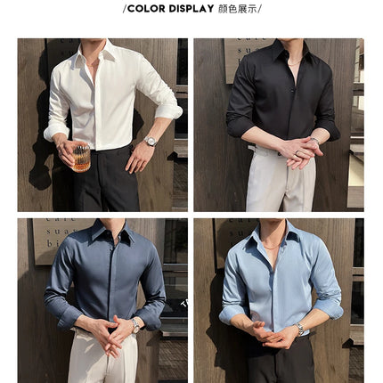 Men's White Long-Sleeve Dress Shirt - Slim Comfortable Fabric. Ideal for Formal Events & Everyday Wear. Classic & Modern Design