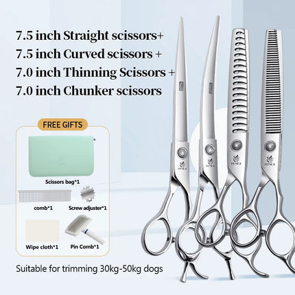 Fenice  Professional Home Pets Grooming Set 6//6.5/7/7.5 Inch Bearing Screw Straight Curved Thinning Chunker Shears for Dogs/Cat