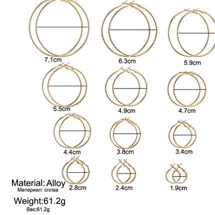 12Pairs/6Pairs Simple Punk Hoop Earrings Set Big Circle Earrings Jewelry for Women Girls Ear Hoops Earring Round Oversized