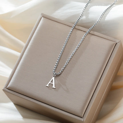 Cazador A-Z Initial Letter Box Chain Necklace for Men Stainless Steel Alphabet Pendant Punk Jewelry Valentine's Day Gift 2026