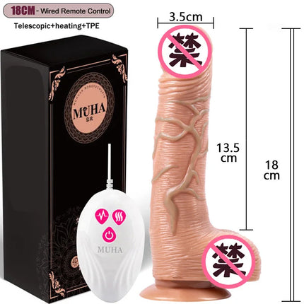 Telescopic Vibrating Thrusting Realistic Dildo Female Masturbation With Suction Cup Heating Penis Remote Control Dick For Women