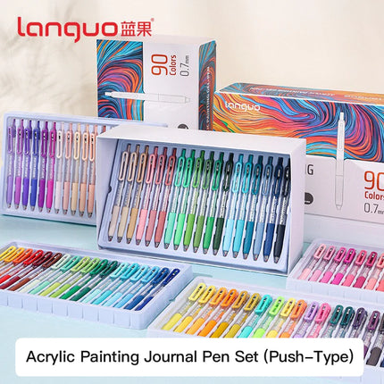 Languo Acrylic Painting Gel Pen Set 36/90 Colors Retractable 0.7mm Handbook Pen Multi-Color Student Writing Drawing Marker Pens
