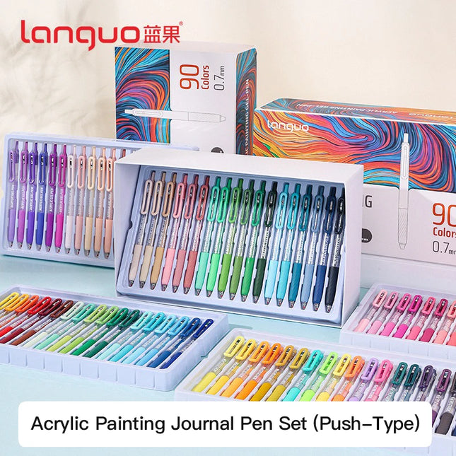 Languo Acrylic Painting Gel Pen Set 36/90 Colors Retractable 0.7mm Handbook Pen Multi-Color Student Writing Drawing Marker Pens