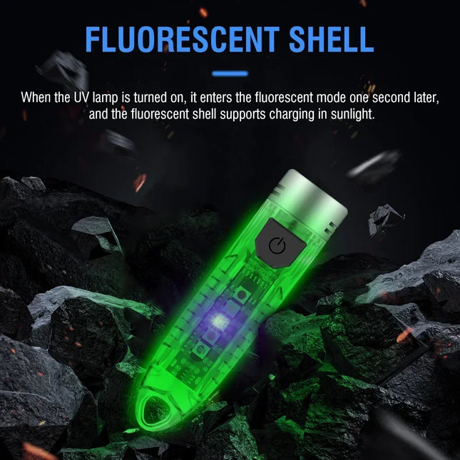 BORUiT V1 400LM EDC UV LED Keychain Flashlight Type-C Rechargeable 200mAH Work Light Torch Waterproof Camping Pocket Lantern