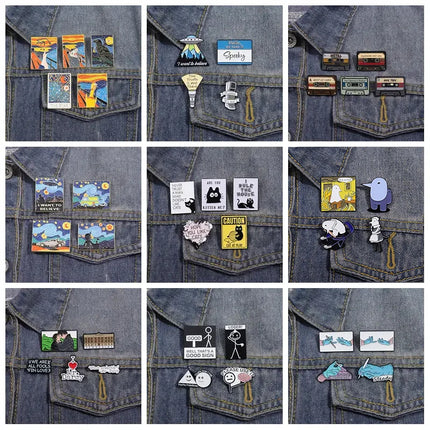 Creative Rectangular Humorous Quotes Enamel Pins Matchstick Retro Radio Dollar Currency Brooches Lapel Badge Jewelry Fans Gift