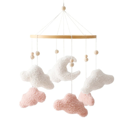 Baby Lambhair Mobile Hanging Toy Wooden Bed Bell Baby Crib Mobile Cartoon Cloud and Moon Pendant Toy Holder Arm Bracket Kid Gift