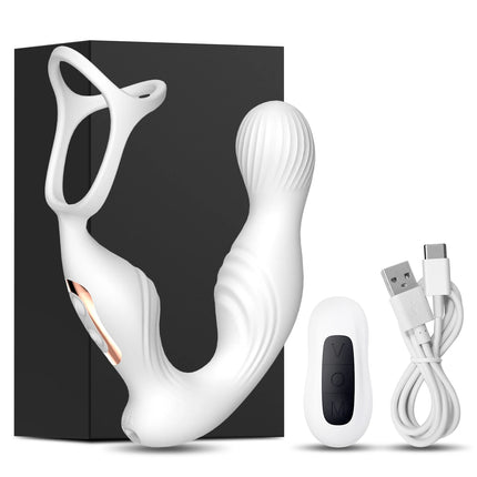Prostate Massager Vibrator for Men Anal Plug Rechargeable 360 Rotating Head Remote Control Penis Ring Waterproof Sex Toy for Gay