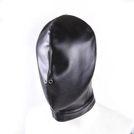 PU Leather Bondage Mask Full Head Hood Blindfold BDSM Fetish Roleplay Slave Harness Sexy Adult Sex Toys for Women Men Couples