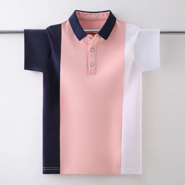 Teenager Boys Cotton Uniform Polo Shirt England Style Fashion Stripe Design Kids Short Sleeve Tops For Children's 5-15 Years Old