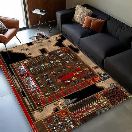 3D HOMM3 Heroes of Might and Magic Map Treasure Chest Retro Game Carpet Rug for Living Room Bedroom Home Sofa, Non-slip Floor Mat