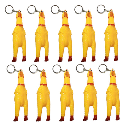 Yellow Shrilling Chicken Keychains Creative Mini Rubber Squeeze Screaming Chicken Key Chains Funny Bag Pendant Decor Keyrings